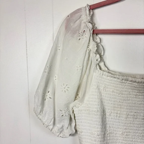 Japna White Eyelet Tiered Puff Sleeve Smocked Mini Dress Beach Boho Summer XL - Picture 5 of 11